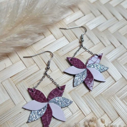 Boucles d'oreilles Ari rose / argenté
