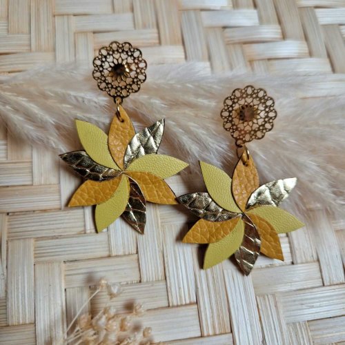 Boucles d'oreilles Flora jaune / doré