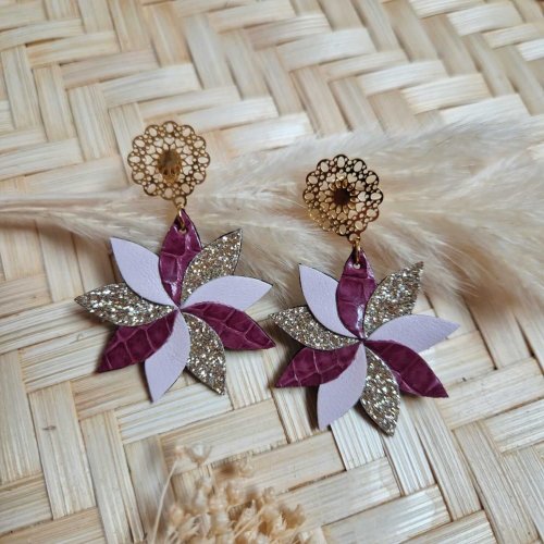 Boucles d'oreilles Flora rose / doré