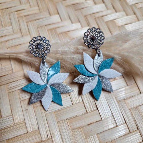 Boucles d'oreilles Flora turquoise / argenté