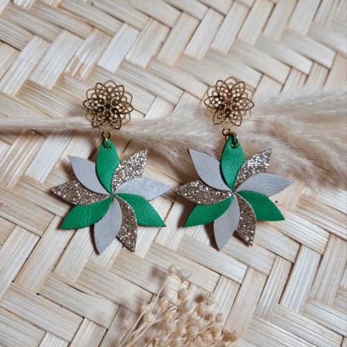 Boucles d'oreilles Flora vert / doré