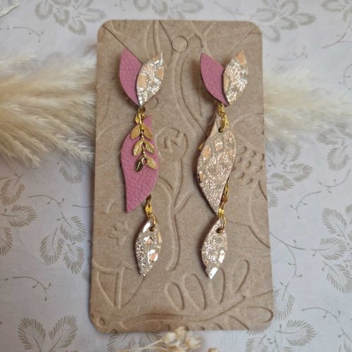 Boucles d'oreilles Tilapia rose / rose doré effet croco