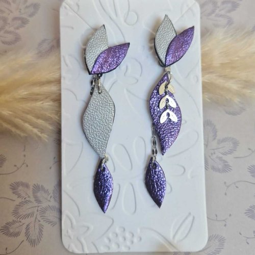 Boucles d'oreilles Tilapia violet métallisé / argenté
