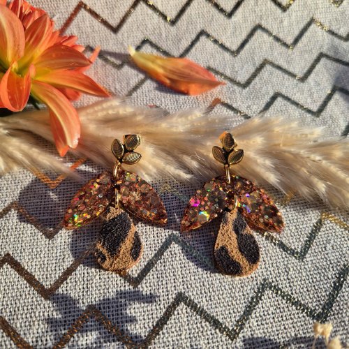 boucles d'oreilles champi motif léopard