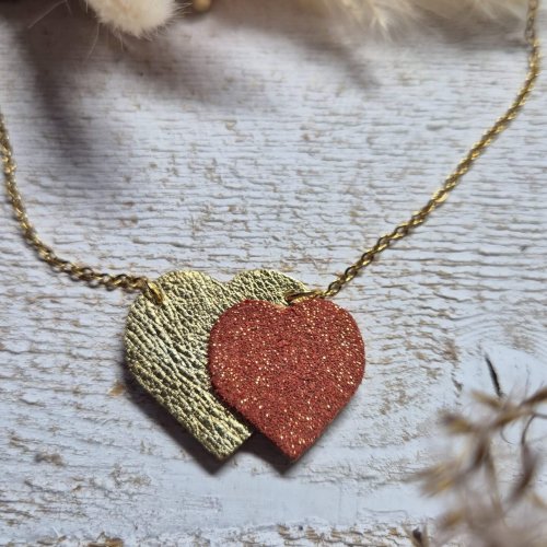collier cœur corail doré