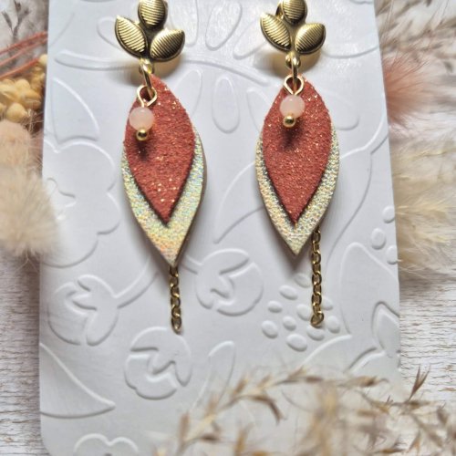 boucle d 'oreille Faya en cuir perle et acier inoxydable