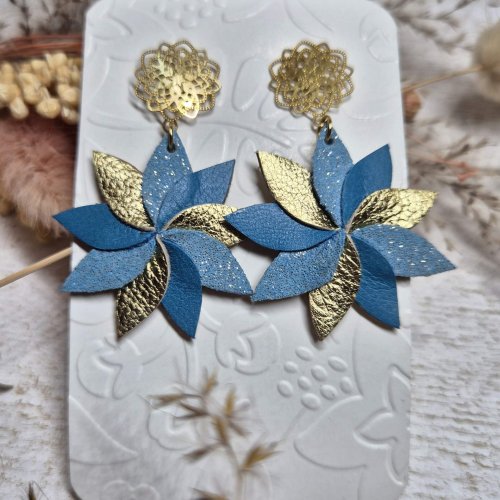 Boucles d'oreilles "Flora" bleu/doré