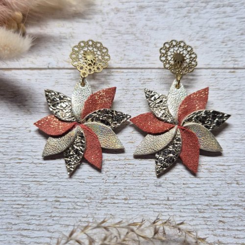 boucles d'oreille flora corail holographique/doré