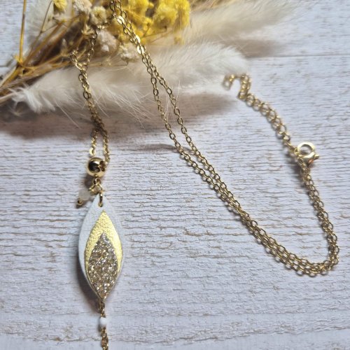 Collier pendentif Faya blanc-doré
