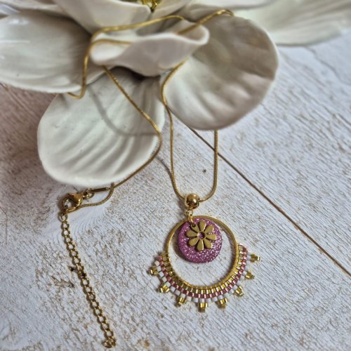 Collier pendentif Solis rose- doré