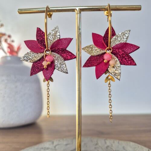 Boucles d'oreilles créoles "Flora" bordeau/doré