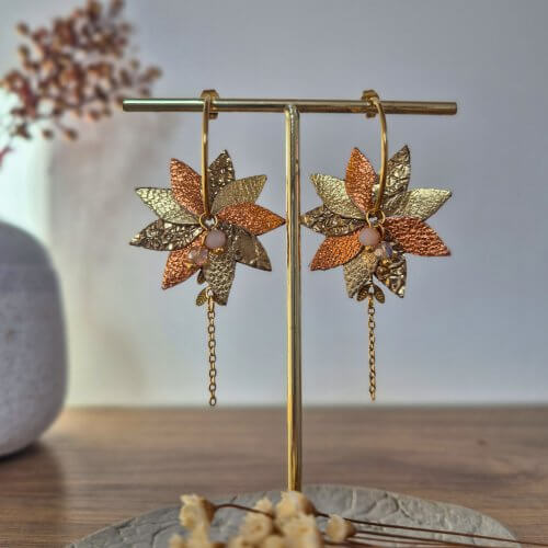 Boucles d'oreilles créoles "Flora" orangé/doré