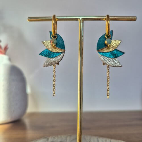 Boucles d'oreilles créoles "Cielina" vert émeraude/doré