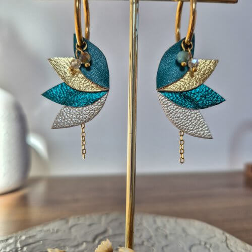 Boucles d'oreilles créoles "Ciena" vert émeraude/doré