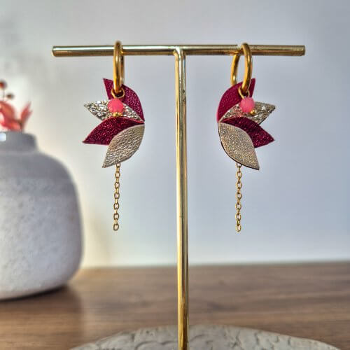 Boucles d'oreilles créoles "Cielina" bordeau/doré