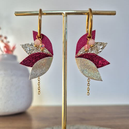 Boucles d'oreilles créoles "Ciena" bordeau/doré