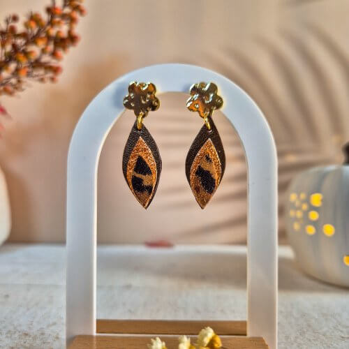 Boucles d'oreilles "Faya" léopard/orangé
