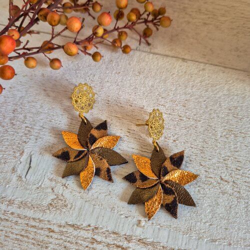 Boucles d'oreilles "Flora" léopard/orangé