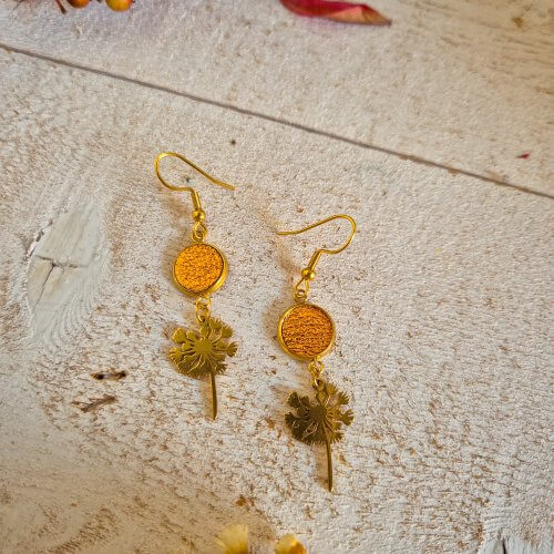 Boucles d'oreilles "Mélya", pissenlit doré/orangé